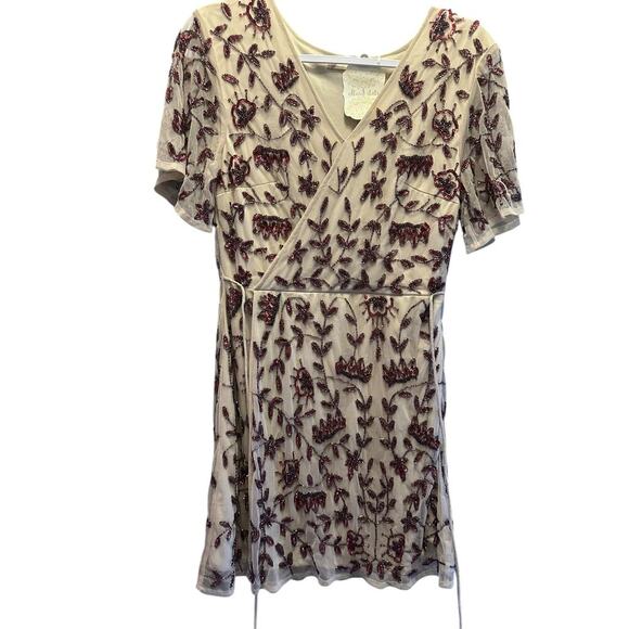 Altar'd State Beaded Ruby And Garnet Design Wrap Dress in Taupe Womens Size S. - Picture 2 of 7